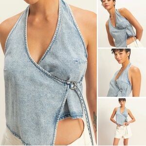 ZARA Denim Wrap Halter Top